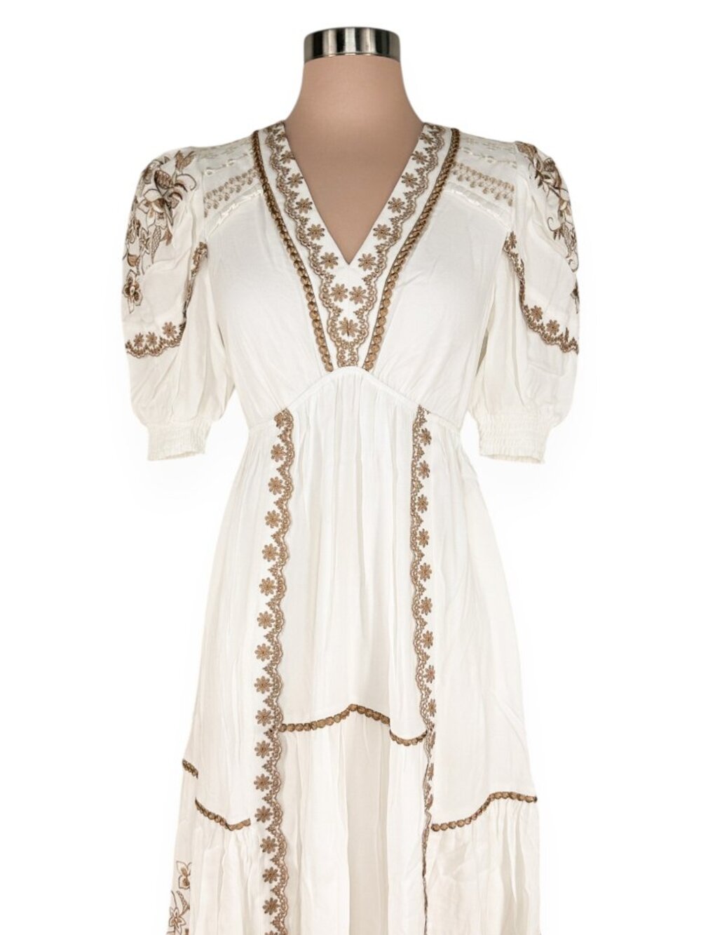 Hale Bob Stefani Embroidered Maxi Dress in Beige Off White Boho New NWT XS - Picture 5 of 7